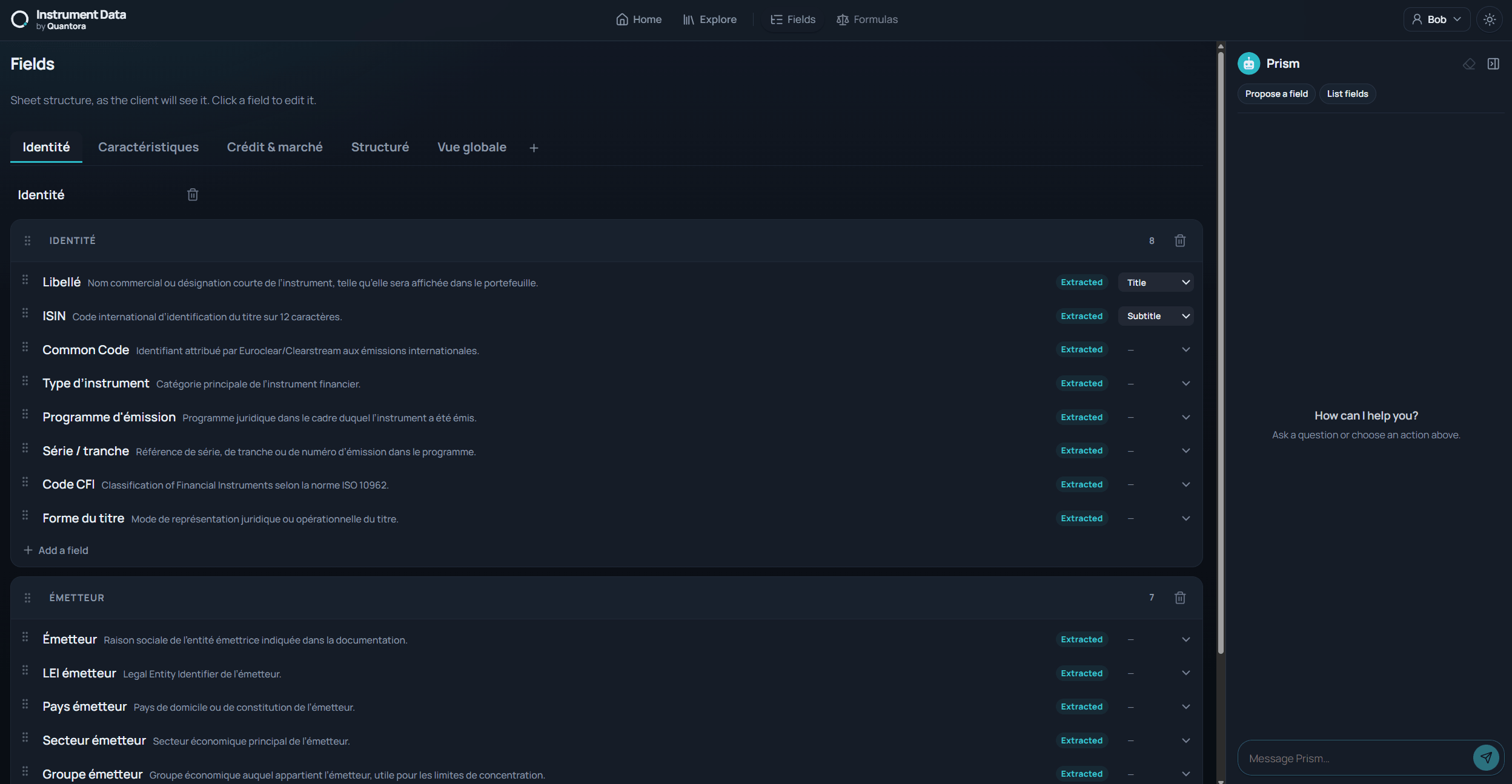 Field model editor in Instrument Data
