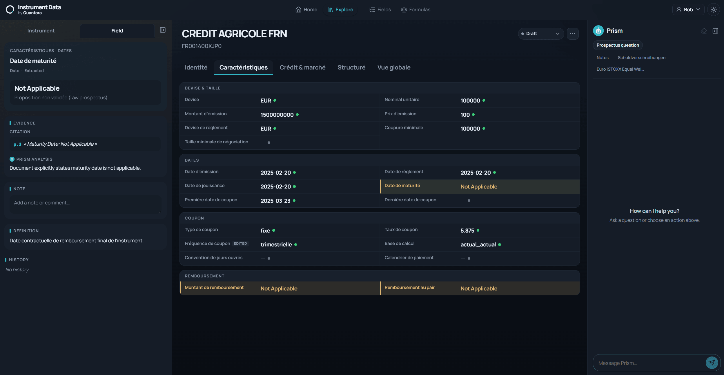 Instrument record review: value, qualification and source passage side by side